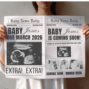 Newspaper Pregnancy Announcement Large Newspaper Baby Announcement Pregnancy Announcement Newspaper Baby Shower Canva Edit Template