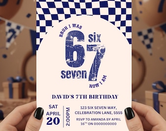 Six Seven Birthday Invitation, I was 6 now I'm 7 Party Invite, 7th Birthday Party, Editable Canva Template