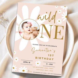 Daisy Birthday Invitation, Flower 1st Birthday Invite, Daisy Invitation, Girls 1st Birthday, Wildflower, Boho Daisy Invitation Photo Invite
