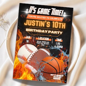 Invitación de cumpleaños deportiva Invitación deportiva Fiesta de cumpleaños deportiva Invitación deportiva All Star Invitación de baloncesto Béisbol Fútbol EE. UU. Todos los deportes