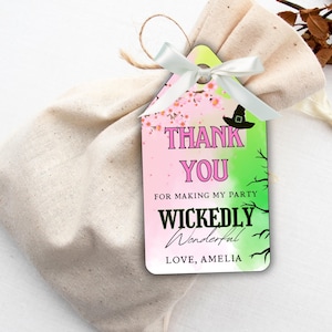 Etiquetas de agradecimiento editables, etiquetas de regalo de Wicked, recuerdos de fiesta, etiquetas imprimibles para bolsas de fiesta del Mago de Oz, decoración de fiesta de Glinda y Elphaba, invitación de Wicked
