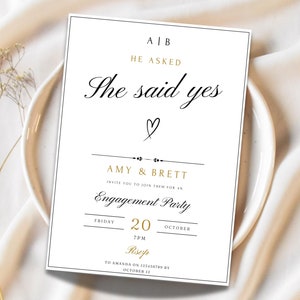 Minimalist Engagement Party Invitation, Monogram Engagement Party Invite, Instant Download, Engagement Evite, Canva Template