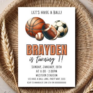 Lets Have a Ball Sports Party Invitation Baseball Football Soccer Basketball Boys EDITABLE Birthday Invite  Girls Sports Invite All Sports