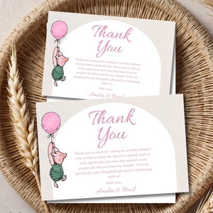 Carte de remerciement modifiable porcelet, cadeau de naissance pour baby shower ourson ours, baby shower non sexiste sur le thème de Winnie l'ourson, téléchargement numérique toile
