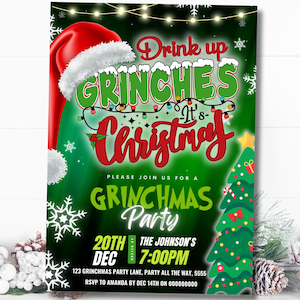 Grinch Party Invitation Grinch Invitation Christmas Invite Grinchmas Party Green Red Festive Presents Digital Download Canva Template