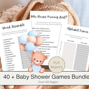 Plantillas de Canva para paquetes de bebé PLR Plantilla de Canva para baby shower Derechos de marca privada Juegos minimalistas para fiestas de baby shower Canva personalizado editable