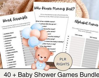 PLR Baby Bundle Canva Templates Baby Shower Canva Template Private Label Rights Minimalist Baby Shower Party Games Editable Custom Canva