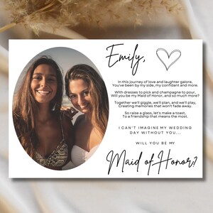 Cartão de proposta de madrinha de casamento Cartão de proposta com foto Você será minha madrinha de casamento Cartão de modelo de cartão de madrinha de casamento editável Canva