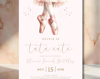Tutu Cute Birthday Invitation Second Birthday Invitation Boho Tutu Cute Invite 2nd Birthday Invitation Girl Ballerina Invitation Ballet Boho