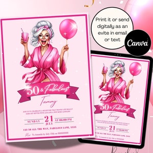 50. Geburtstags-Einladung 60. Geburtstag einladen 40. Geburtstag-Einladung Lustig einladen Alte Karte Humor Fünfzig Party einladen für sie Canva Bearbeiten