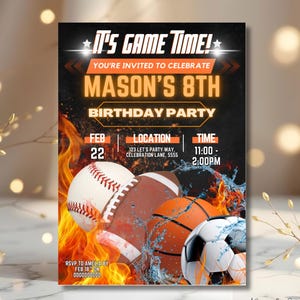 Editable Sports Birthday Invitation All Star Sports Invite Soccer Basketball Baseball Football USA Invite All Sports Canva Template Invite