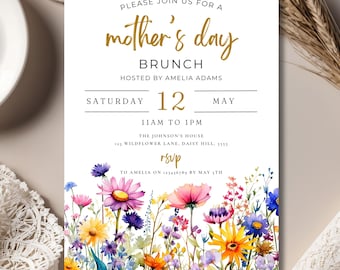 Mother's Day Brunch Invitation Template, Mothers Day Party Invite, Mother's Day Lunch Invite, Floral Mother's Day Breakfast Invite Editable
