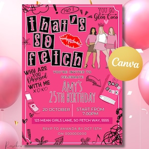 Faire-part de fille méchante pour une nuit Faire-part de fille rose pour une fête Mean Girls 18th 21 30th Mean Girl rose pour une fête d'invitation pour une soirée entre filles