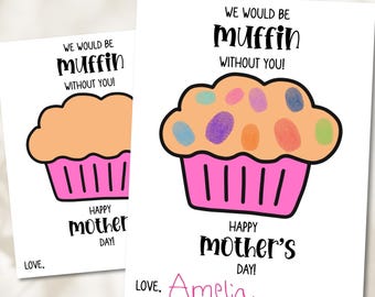 We Would Be Muffin Without You Mom, Printable Mother's Day Art Activity for Kids (PDF), Fingerprint Muffin Craft, Digital Download