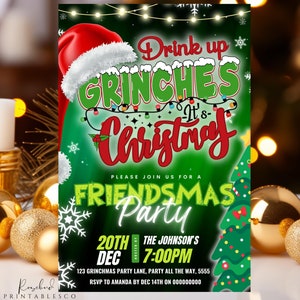 Grinch Party Invitation Grinch Invitation Christmas Invite Grinchmas Party Green Red Festive Presents Grinch Friendsmas Invite Canva
