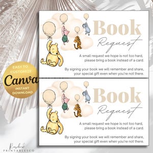Demande de livre pour baby shower Winnie l'ourson classique Demande de livre pour baby shower Winnie l'ourson ours classique, sexe neutre, invitation à une baby shower