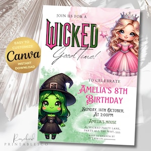 Wicked Party einladen | Hexe | Grün oder Pink | Wicked Filmparty | Elphaba | Glinda | Funkelt | Zaubern | Mädchen Wicked einladen | Zauberer von Oz