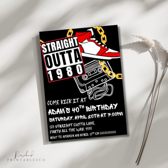Editable Invite Hip Hop Party, Any Age Man Birthday Invite, Adult Birthday Invite, Retro Party Invite, 80s, 90s, Graffiti, Straight Outta