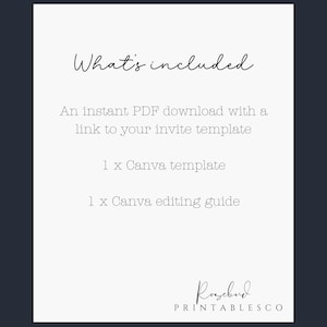 May include: What's included: An instant PDF download with a link to your invite template, 1 Canva template, and 1 Canva editing guide. Rosebud PRINTABLESCO.