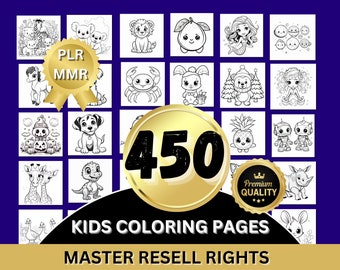 450 Coloring Kids Pages PLR MRR Activity Book for Kids Master Resell rights Digital Product Instant Download Resale School Worksheets Home