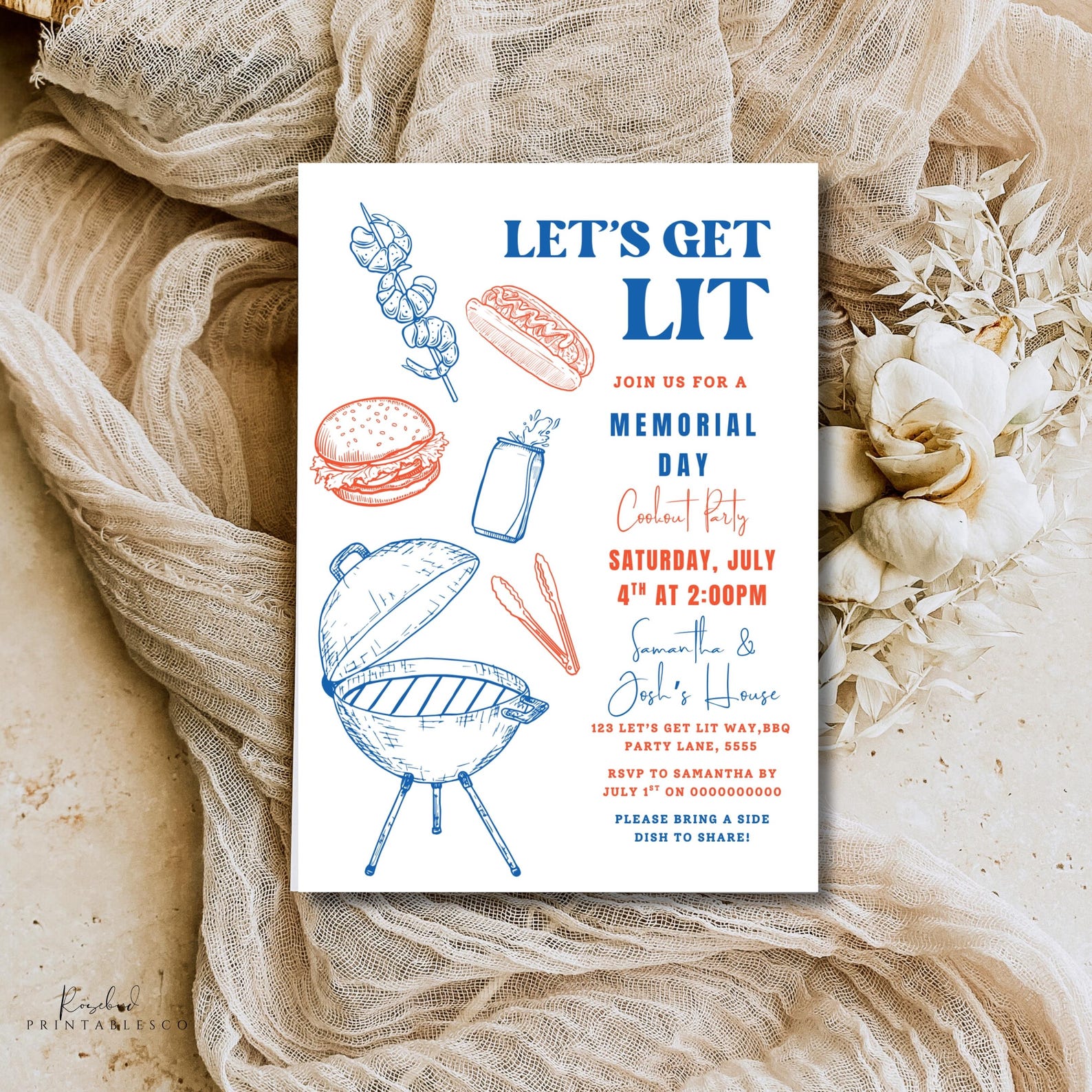 Memorial Day Cookout Invitation 4th of July BBQ Invite Template USA ...