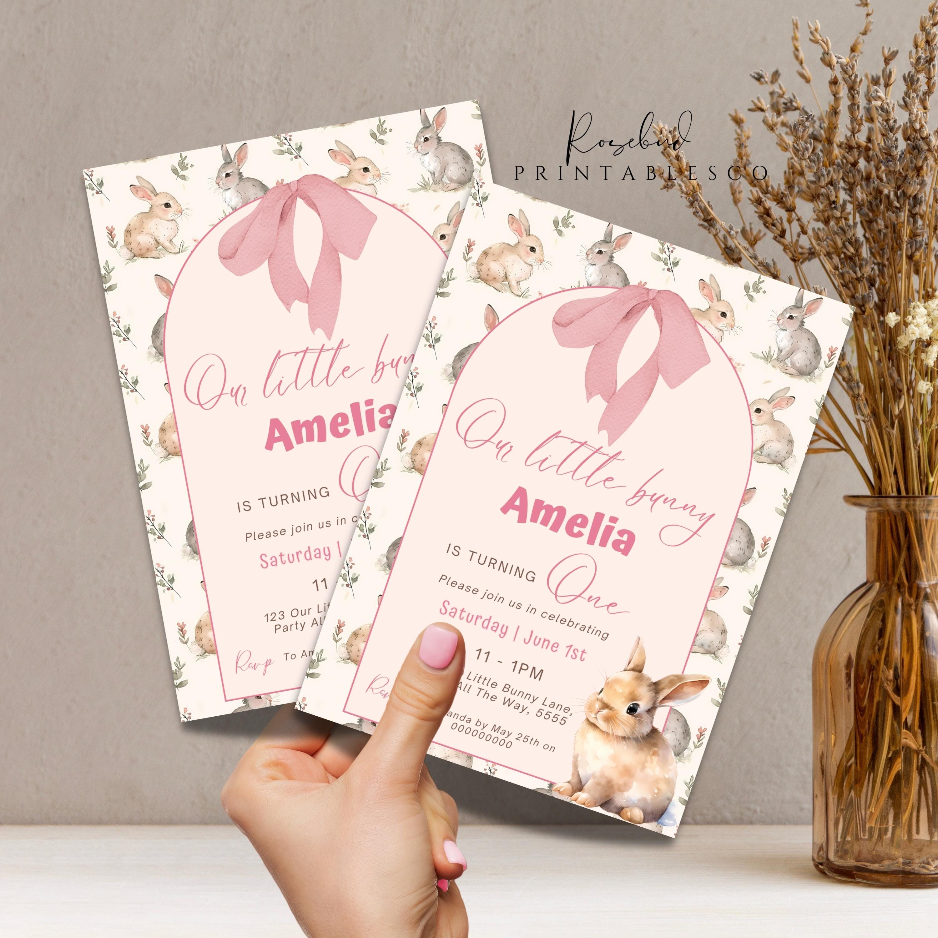 Our Little Bunny Invite First Birthday Invite Cute Bunny Vintage Bunny ...