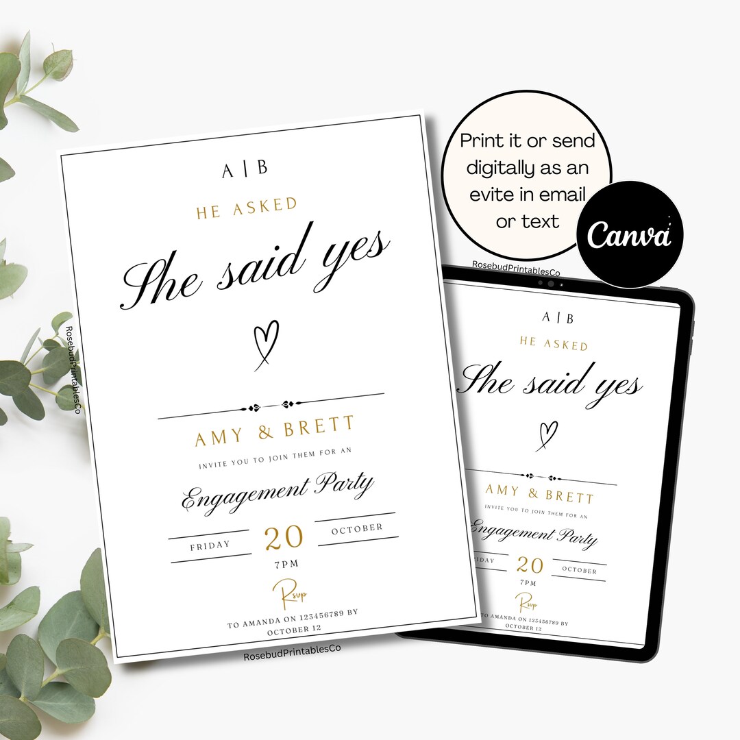 Engagement Party Invitation Template Modern He Asked She Said Yes