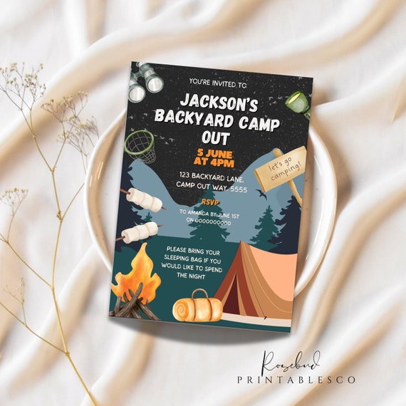 Camping Birthday Invitation Camping Party Invitation Camp Out Under The Stars Boy Campout Smores Party Backyard Camping Invite Campout Party