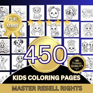 450 Coloring Kids Pages PLR MRR Activity Book for Kids Master Resell rights Digital Product Instant Download Resale School Worksheets Home