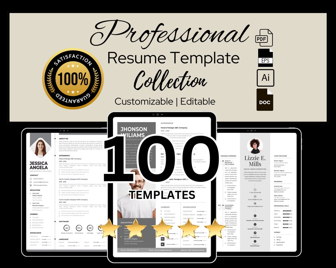 100 Professional Resume Template Bundle for Doc Ai Pdf Eps Modern ...