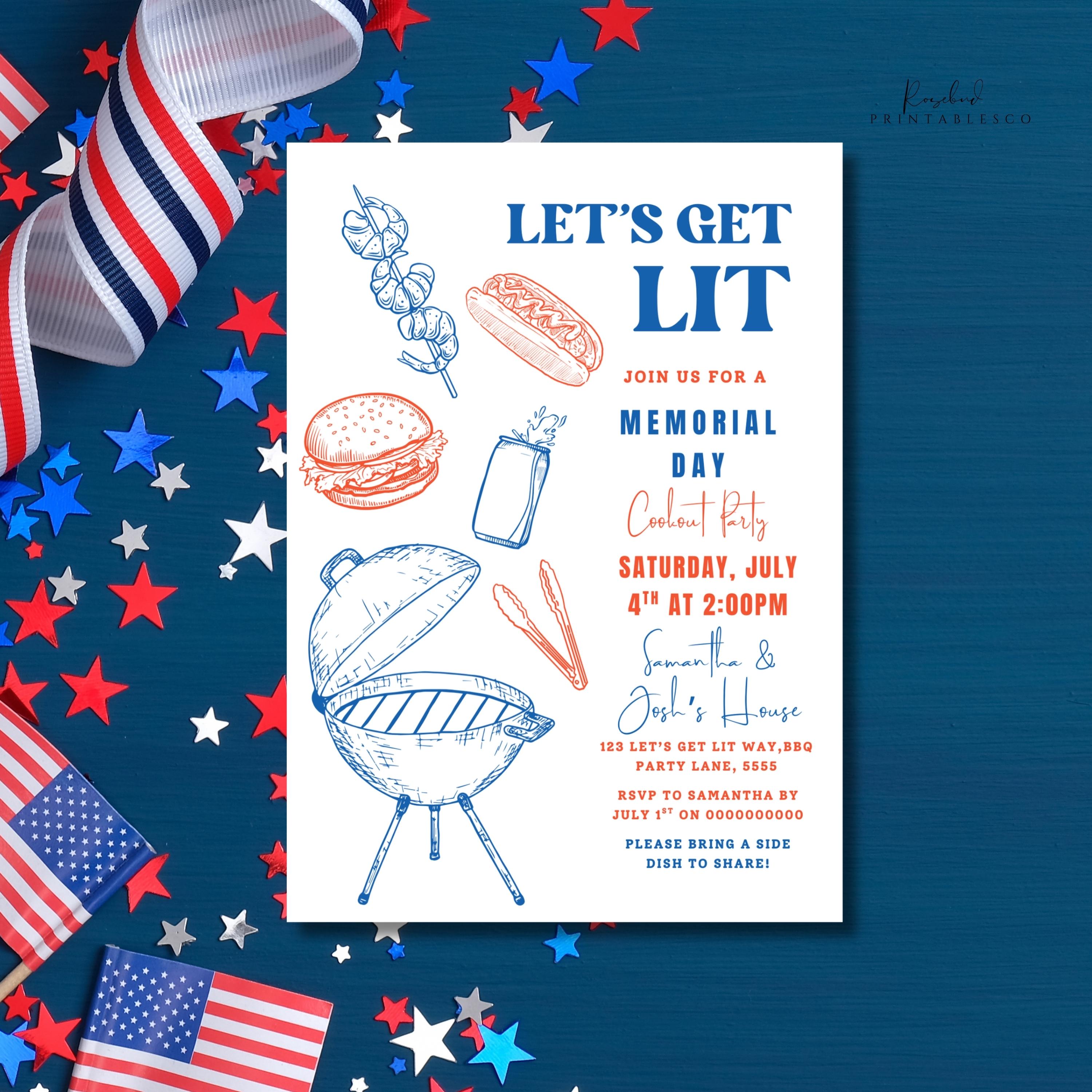 Memorial Day Cookout Invitation 4th of July BBQ Invite Template USA ...