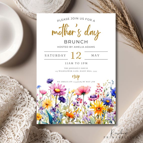 Mother's Day Brunch Invitation Template, Mothers Day Party Invite, Mother's Day Lunch Invite, Floral Mother's Day Breakfast Invite Editable