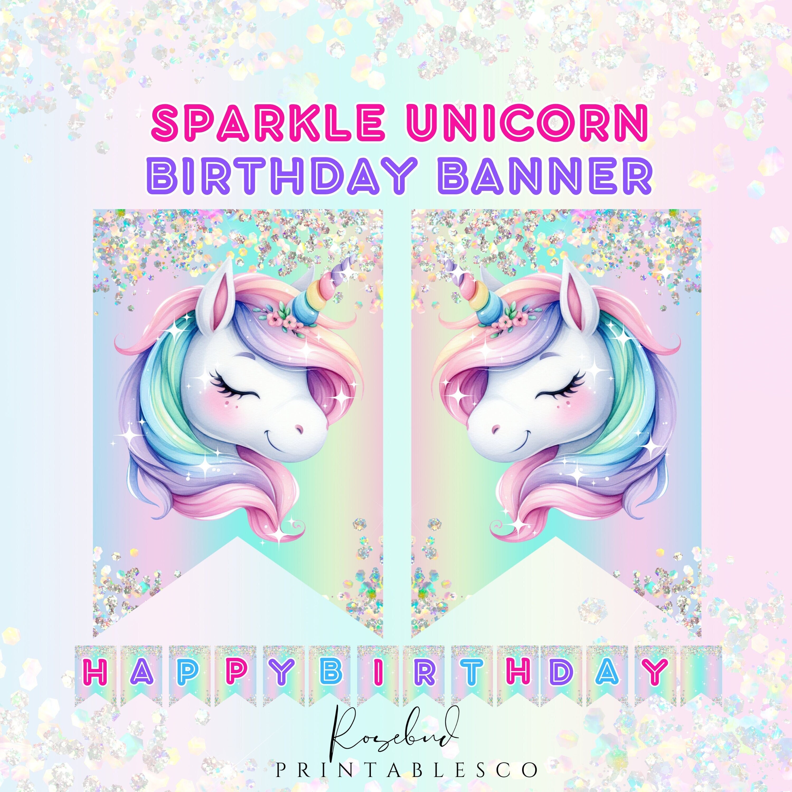 Unicorn Happy Birthday Banner - Rainbow Unicorn Bunting, Party Sign Decor For Kids Themed Birthdays