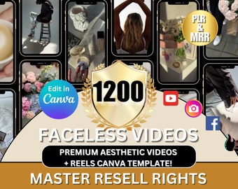 1200+ gezichtsloze esthetische video's voor Instagram Reels Minimalistische gezichtsloze digitale marketingvideo's met master-doorverkooprechten MRR PLR Canva