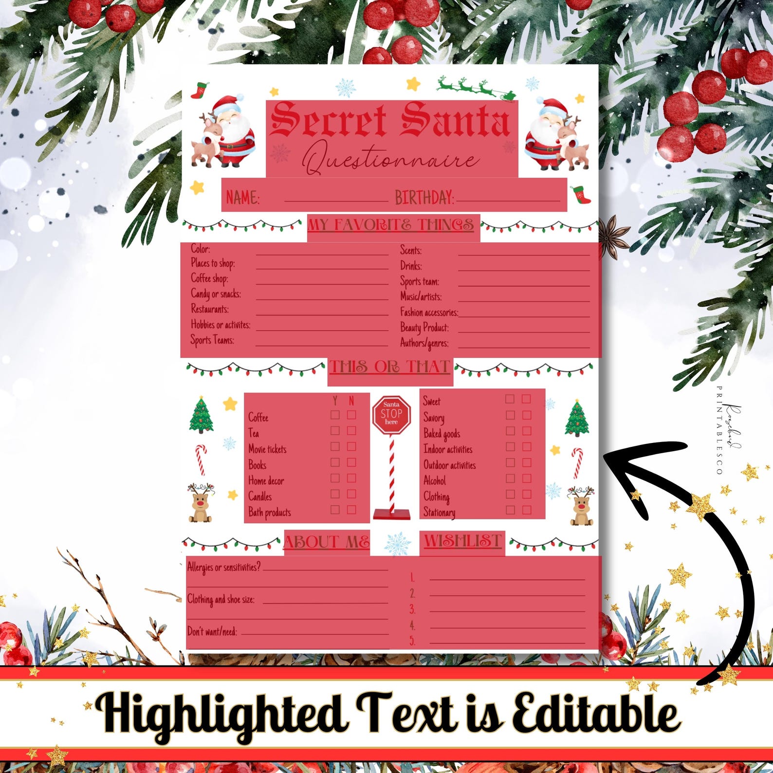Secret Santa Friends Questionnaire.pdf Secret Santa Questionnaire Template Christmas Gift Exchange Favorites ...