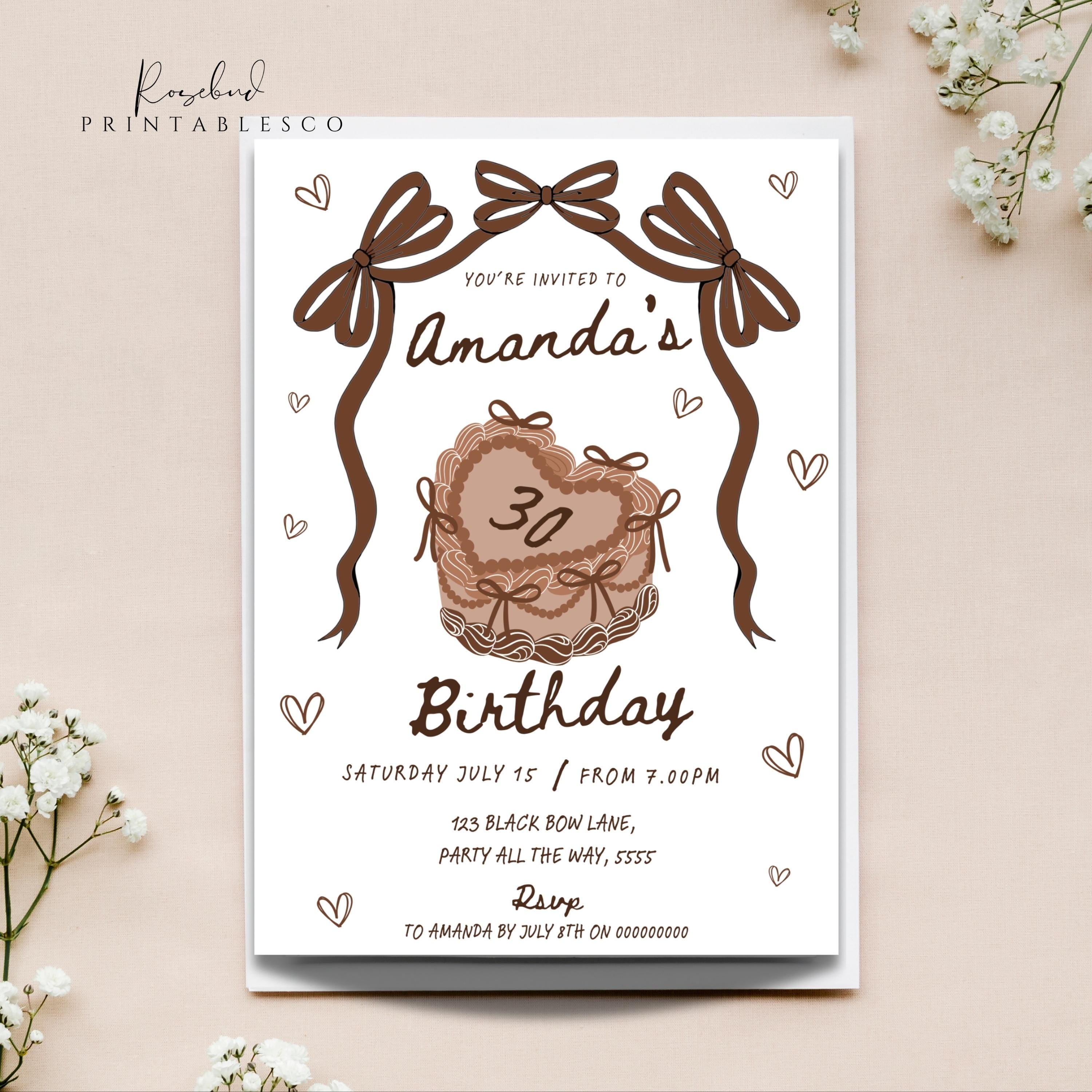 Retro Cake Birthday Invitation 30th Birthday Invite Vintage 21st Retro ...