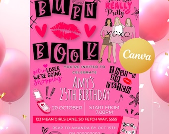 Mean Girls Invitation Girl&#39;s Night Invitation Girl pink Party Mean Girls 18th 21st 30th Mean Girl Pink Party Invite Girls Night Out