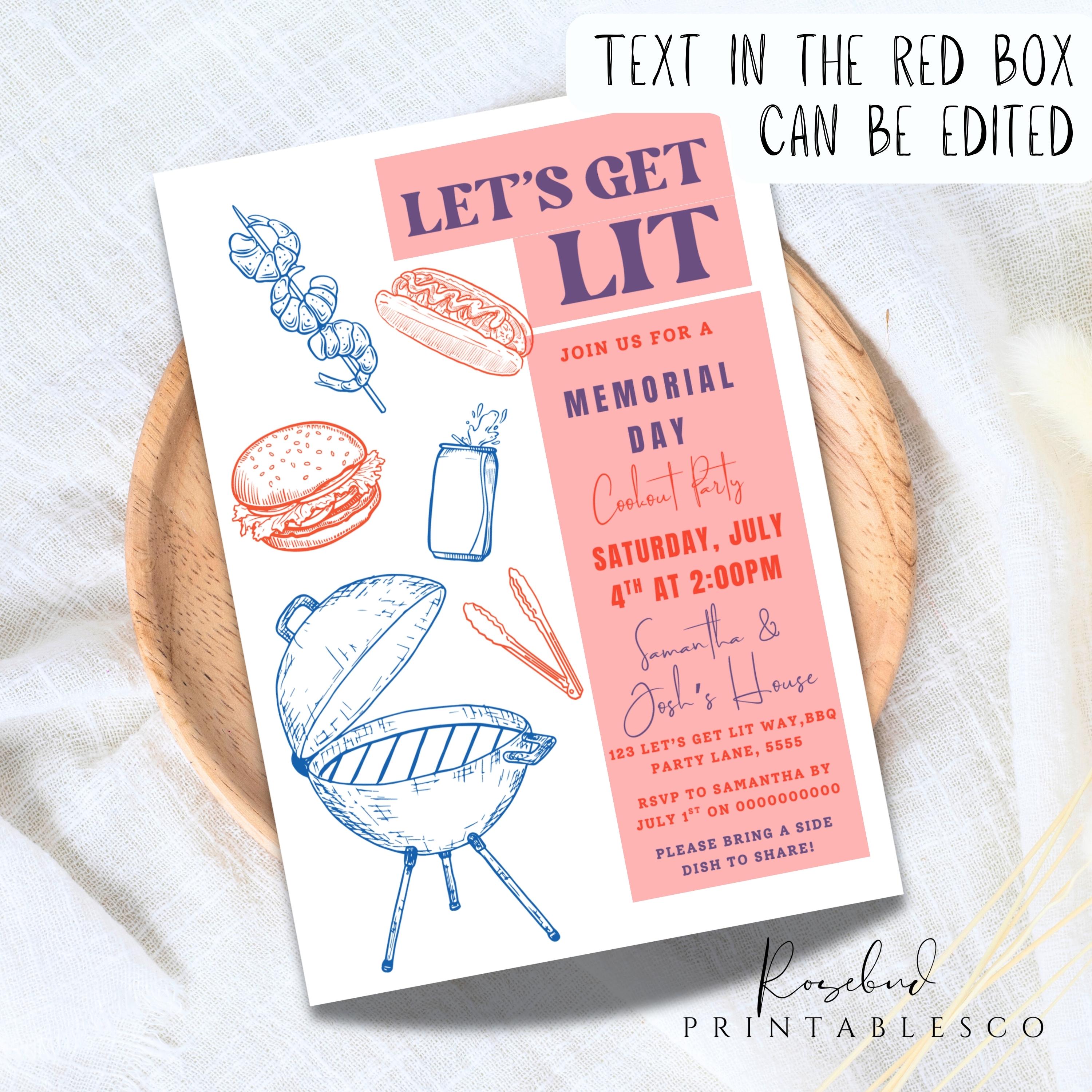 Memorial Day Cookout Invitation 4th of July BBQ Invite Template USA ...