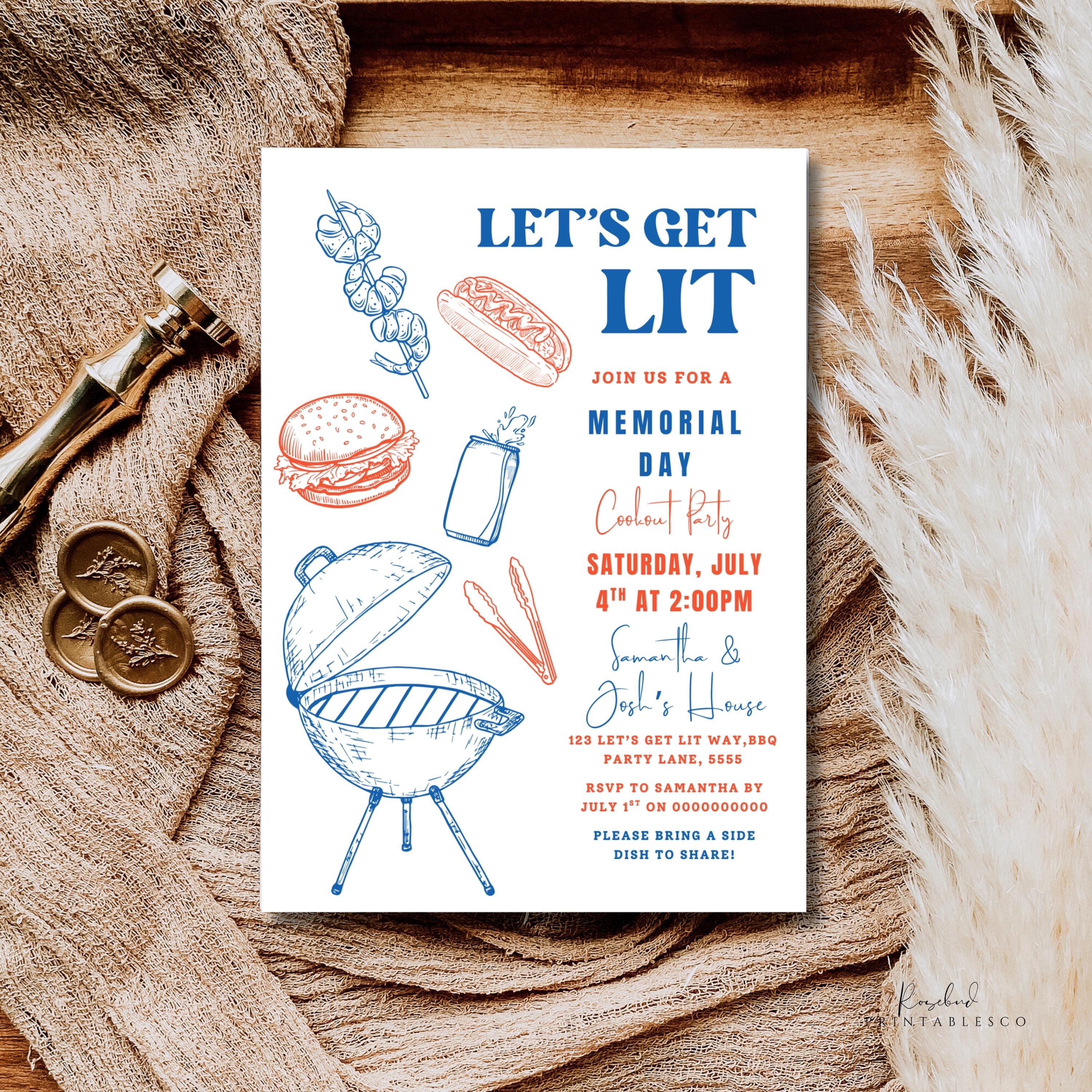 Memorial Day Cookout Invitation 4th of July BBQ Invite Template USA ...