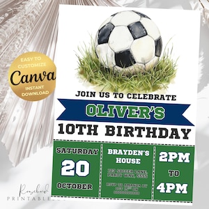 Carte d'anniversaire modifiable d'invitation de football, invitation de football modifiable, invitation de fête d'anniversaire de football de garçon, téléchargement immédiat, invitation de football, toile