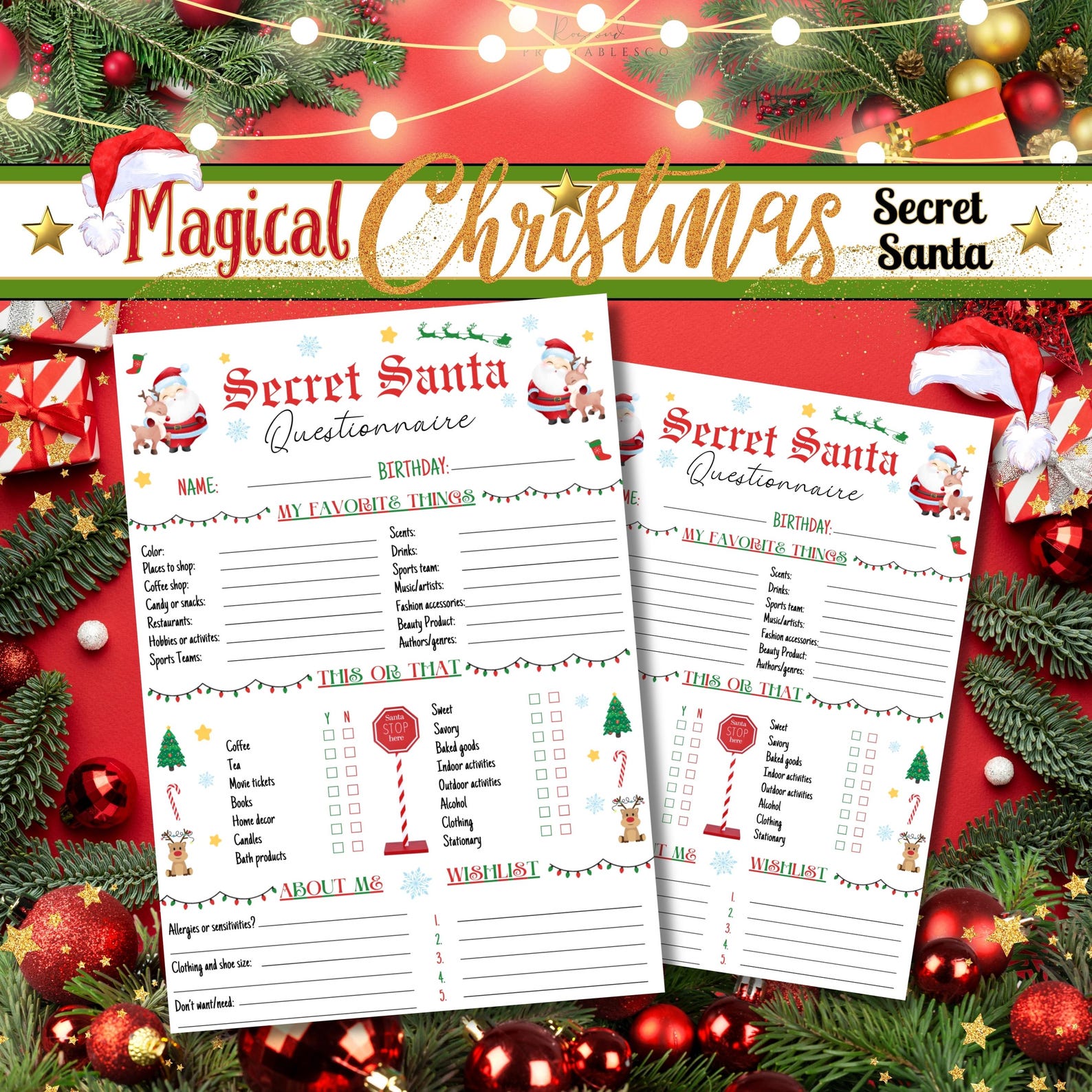 Secret Santa Friends Questionnaire.pdf Secret Santa Questionnaire Template Christmas Gift Exchange Favorites ...