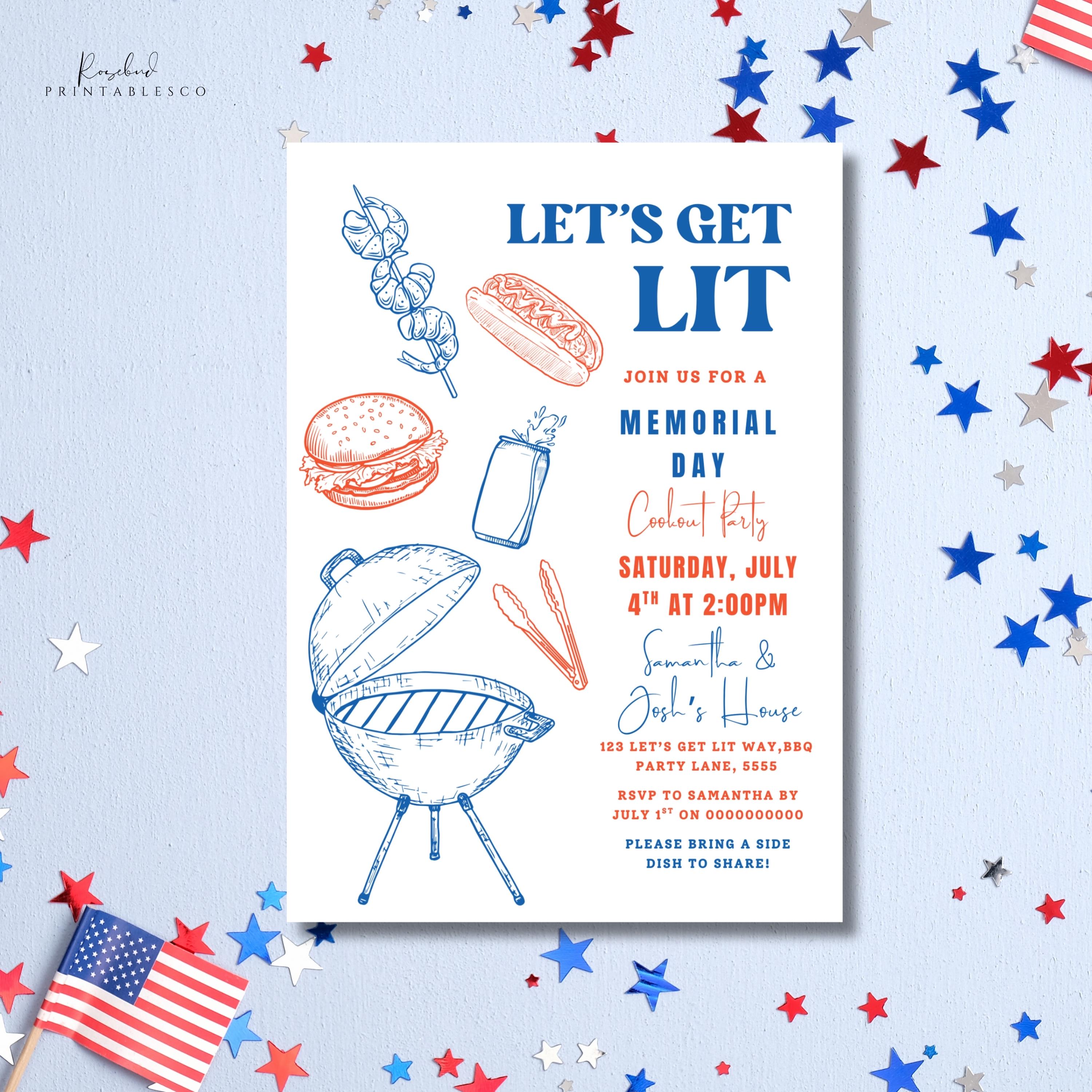 Memorial Day Cookout Invitation 4th of July BBQ Invite Template USA ...