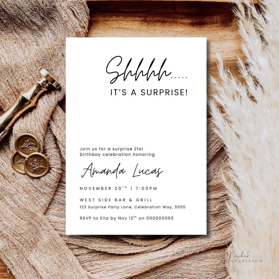 Minimalist Surprise Birthday Invitation Template Surprise Birthday Invite for Men Women Sh
