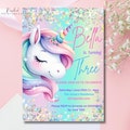 Editable Unicorn Birthday Invitation Magical Pastel Rainbow Unicorn Birthday Invite Whimsical Fairytale Unicorn Princess Canva Template product logo