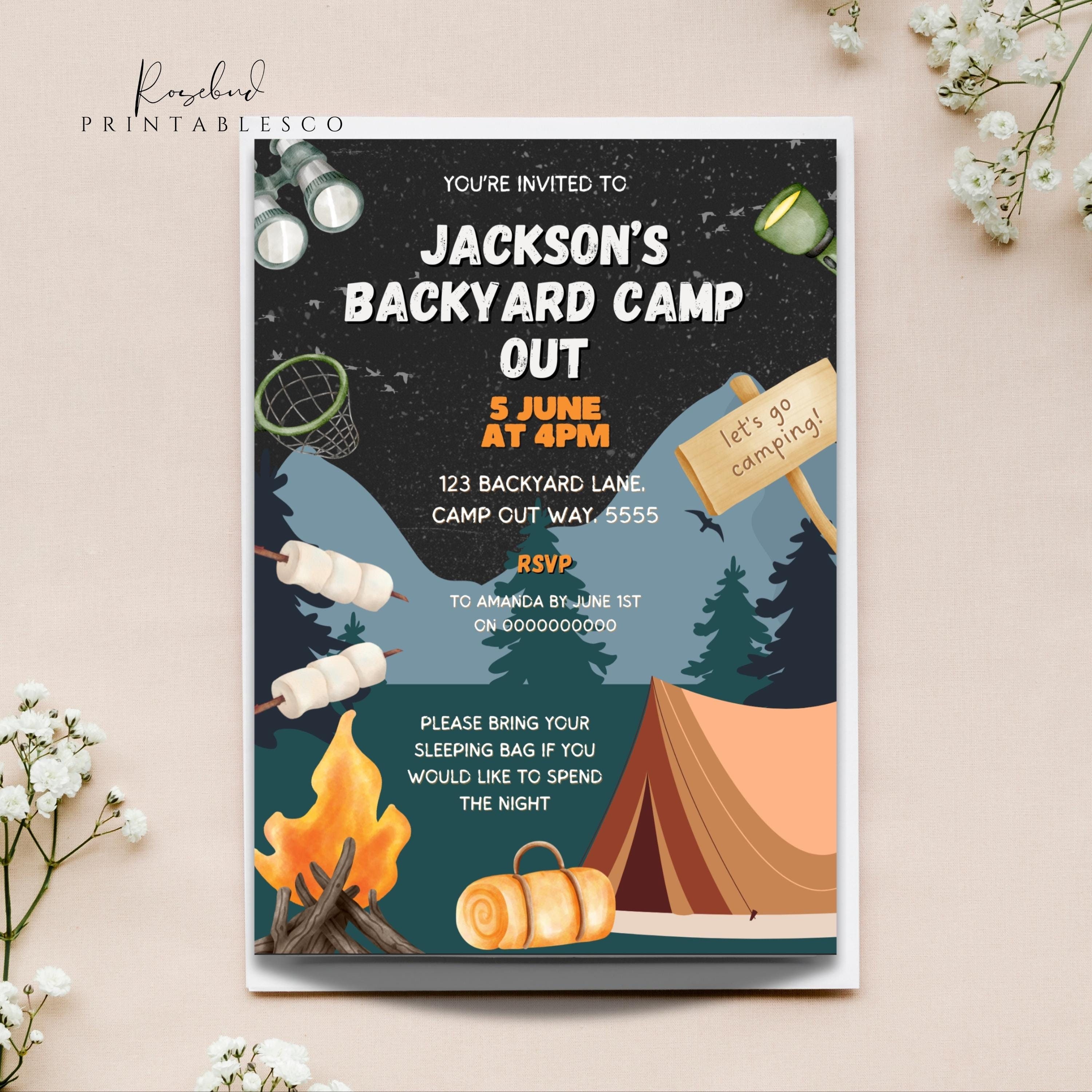 Camping Birthday Invitation Camping Party Invitation Camp Out Under the ...