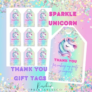 Unicorn Thank you Tag Unicorn Birthday Bag Tag Unicorn Party Bag Tag Unicorn Birthday Invitation Pastel Rainbow Party Invite Sparkle PDF