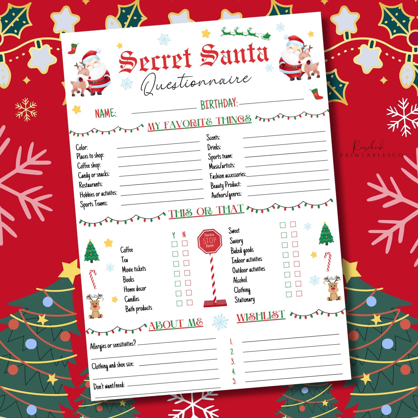 Secret Santa Friends Questionnaire.pdf Secret Santa Questionnaire Template Christmas Gift Exchange Favorites ...