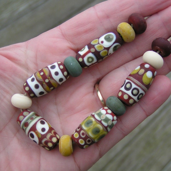 HowFunIsThat - 13 Handmade Etched Lampwork Beads - Marrakesh - SRA