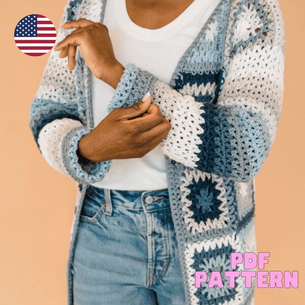 Crochet Pattern / Seamless Crochet Cardigan / Retro Crochet Sweater / Women's Vintage Sweater / Revival Granny Square Cardigan Pattern PDF