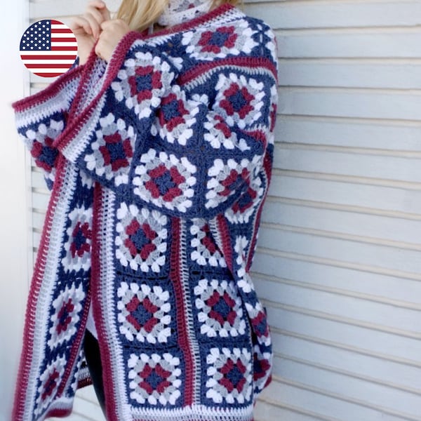 Crochet PATTERN - Square Scramble Sweater crochet pattern for granny square cardigan sweater with hood women's cardigan instant download pdf